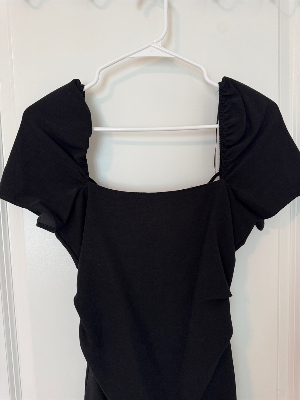 Zara Black Short Puff-Sleeve Open Back A-Line Dress NWT Women XS Linen-Cotton - Picture 4 of 8